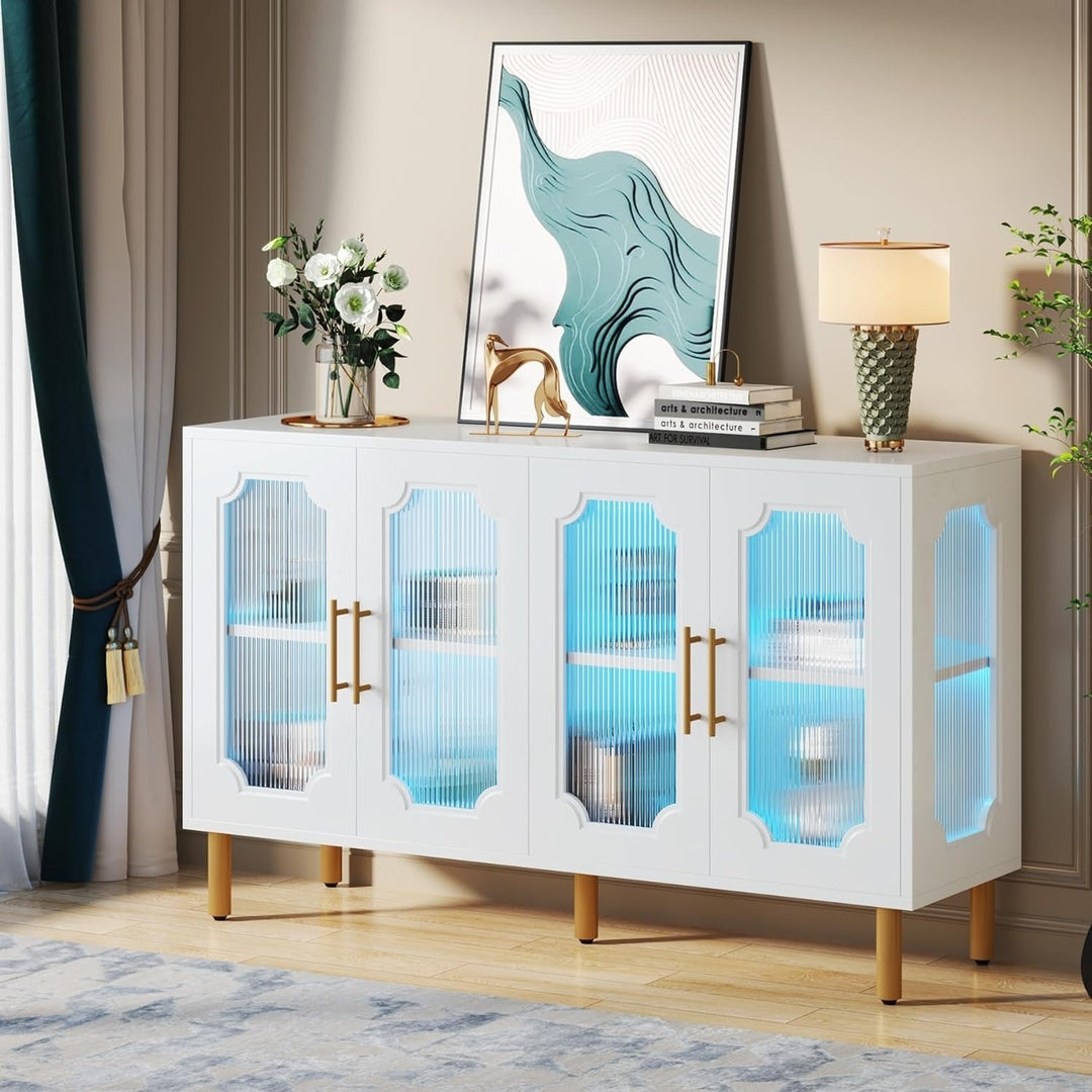 Tribesigns 55" Accent Cabinet with 4 Doors and Shelves, Modern Credenza Storage Cabinet with Acrylic Glass Doors Image 1