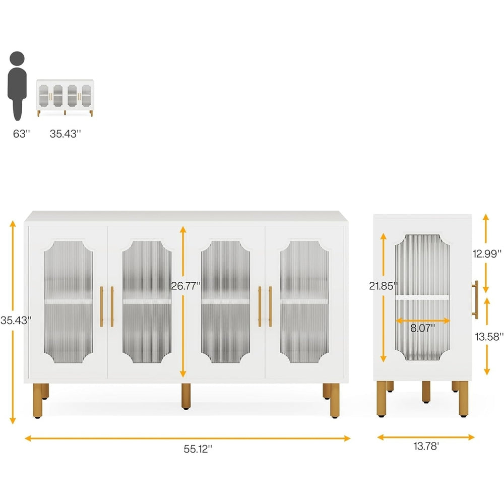 Tribesigns 55" Accent Cabinet with 4 Doors and Shelves, Modern Credenza Storage Cabinet with Acrylic Glass Doors Image 2