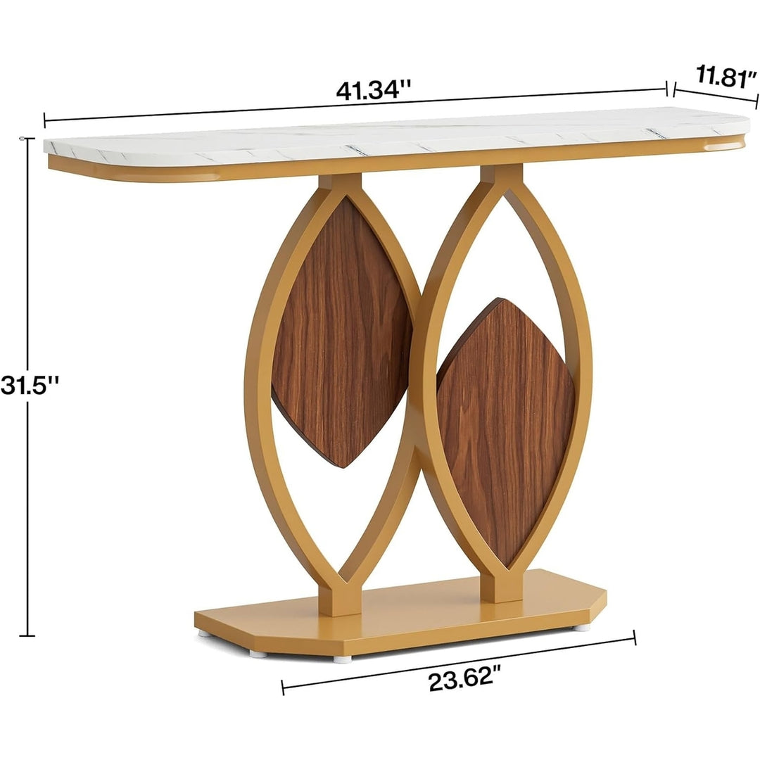 Tribesigns Gold Console Table 41" Modern White Faux Marble Entryway Table Image 2