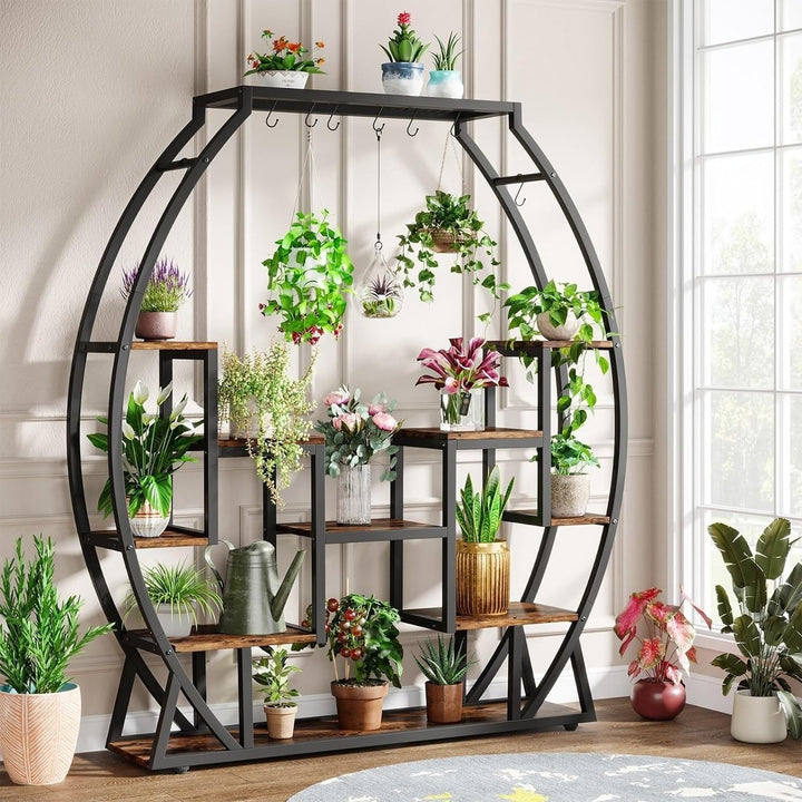 Tribesigns 5-Tier Indoor Plant Stand 69.69 Inches Tall Metal and Wood Storage Image 4