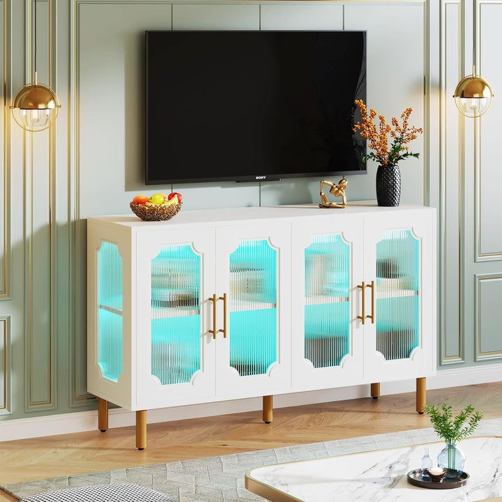 Tribesigns 55" Accent Cabinet with 4 Doors and Shelves, Modern Credenza Storage Cabinet with Acrylic Glass Doors Image 6