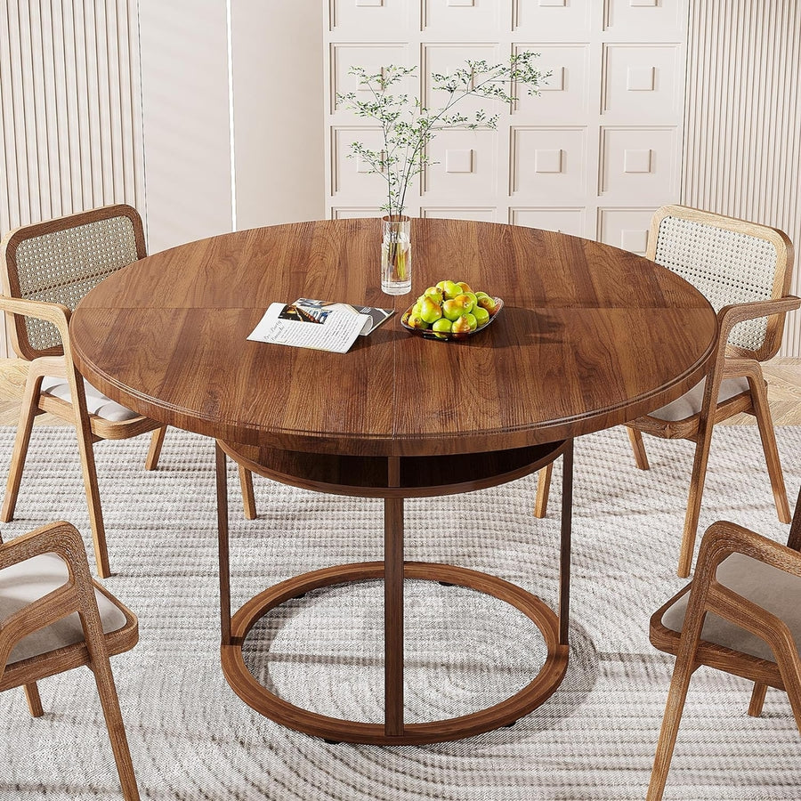 Tribesigns 47" Round Dining Table for 4 to 6, Kitchen Table with Metal Frame and 4 Divided Storage Compartments Image 1