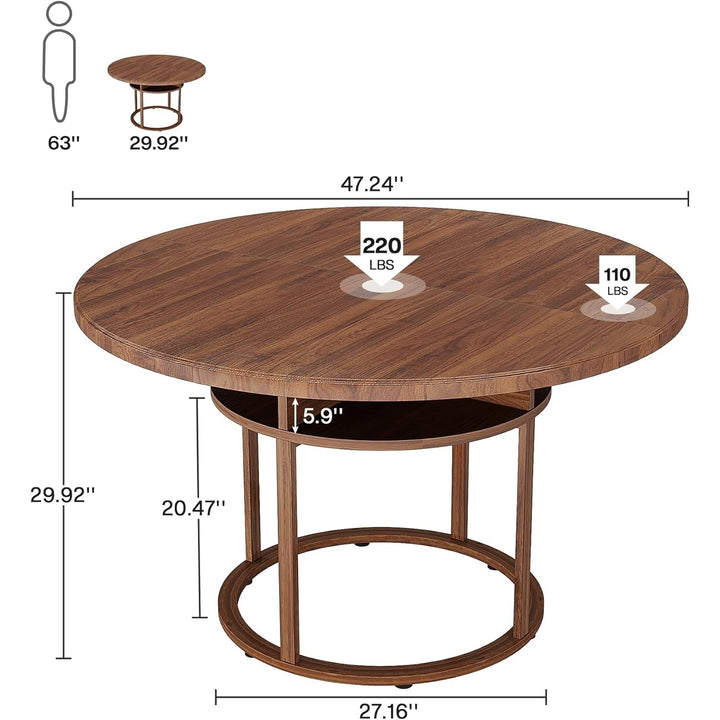 Tribesigns 47" Round Dining Table for 4 to 6, Kitchen Table with Metal Frame and 4 Divided Storage Compartments Image 2