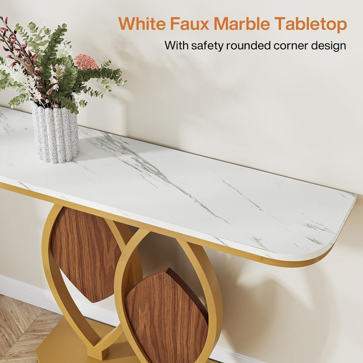 Tribesigns Gold Console Table 41" Modern White Faux Marble Entryway Table Image 5