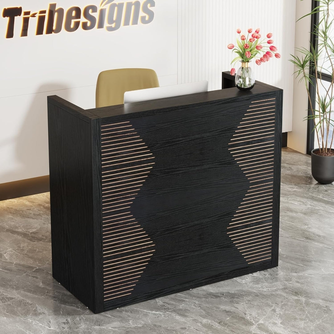 Tribesigns Modern Reception Desk 47 Inch Brown Wood Small Retail Counter Image 3