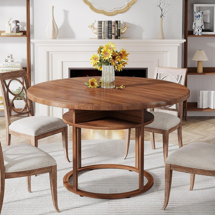 Tribesigns 47" Round Dining Table for 4 to 6, Kitchen Table with Metal Frame and 4 Divided Storage Compartments Image 4