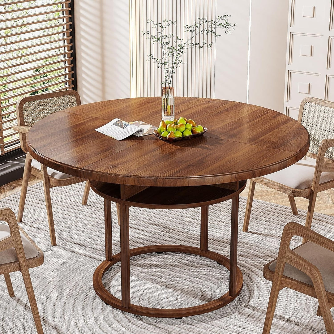 Tribesigns 47" Round Dining Table for 4 to 6, Kitchen Table with Metal Frame and 4 Divided Storage Compartments Image 5