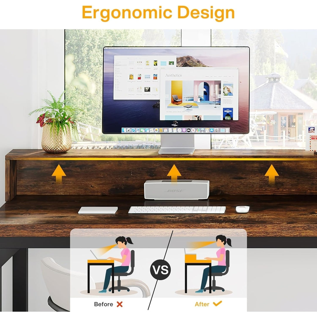 Tribesigns 78.74" Long Home Office Desk Dual Workspace with Monitor Stand Image 5