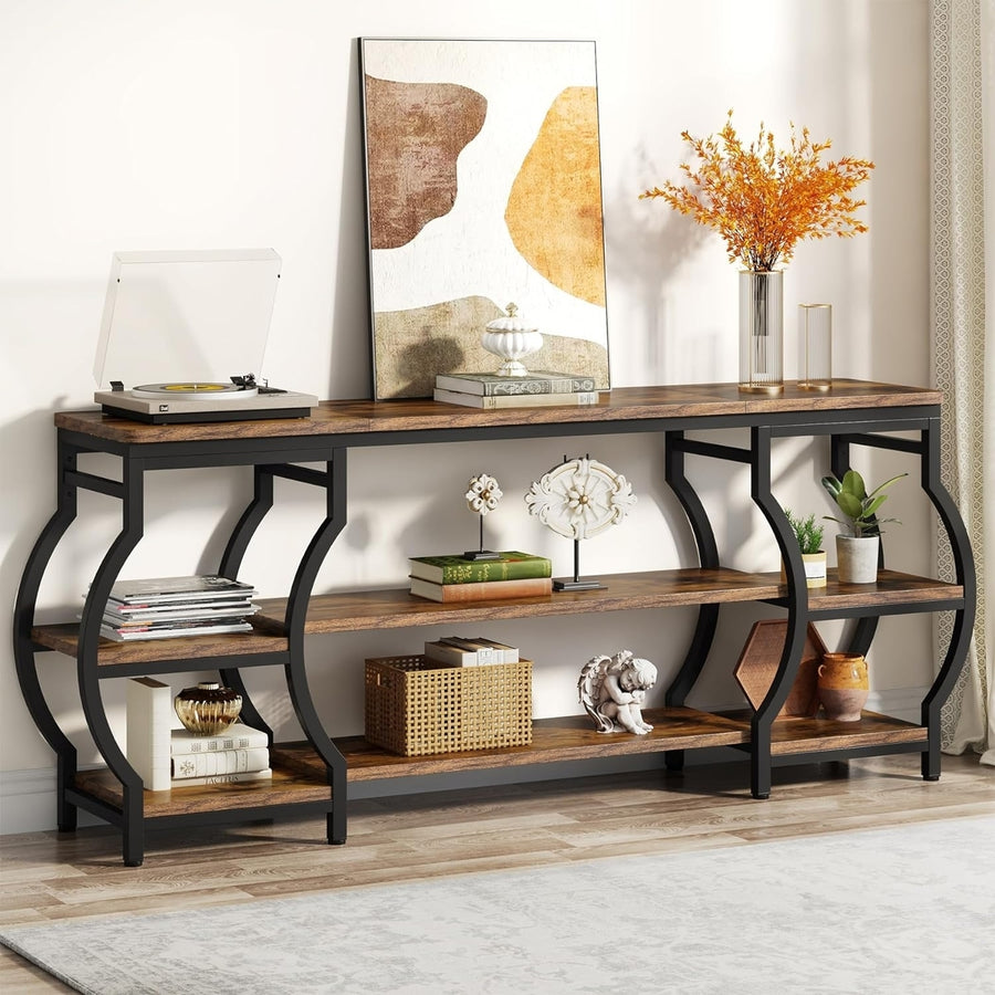 Tribesigns 63 Long Console Table, 3 Tier Entryway Table with Storage Shelves, Industrial Sofa Table Image 1