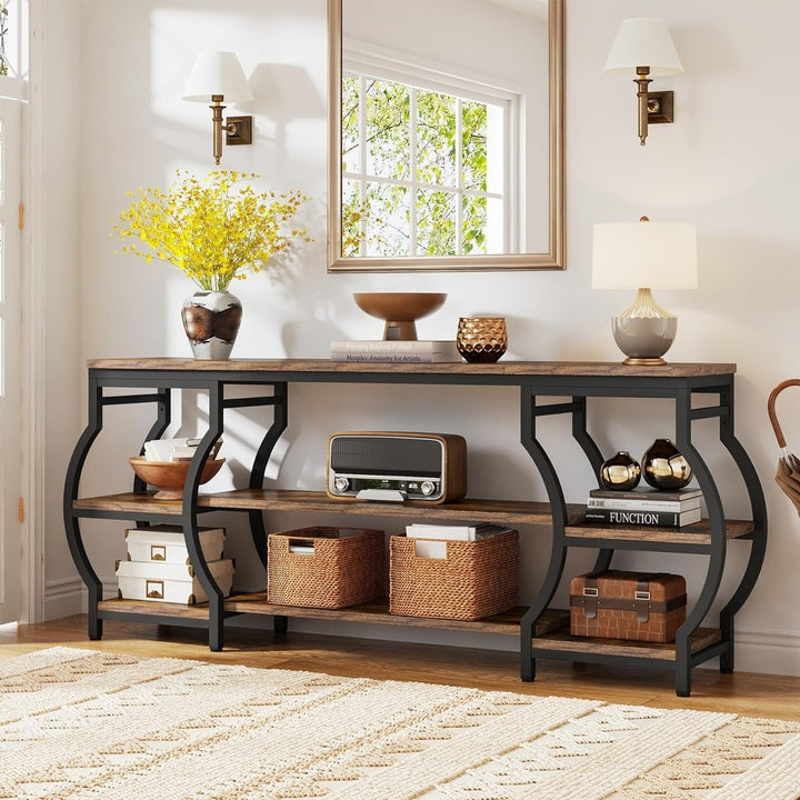 Tribesigns 63 Long Console Table, 3 Tier Entryway Table with Storage Shelves, Industrial Sofa Table Image 2