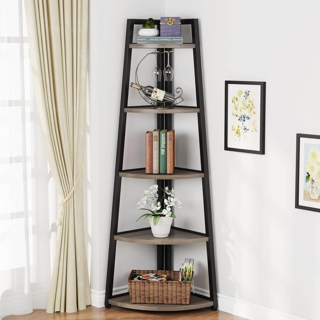 Tribesigns 70 Inch Tall Corner Shelf 5 Tier Industrial Bookshelf Plant Stand Image 7