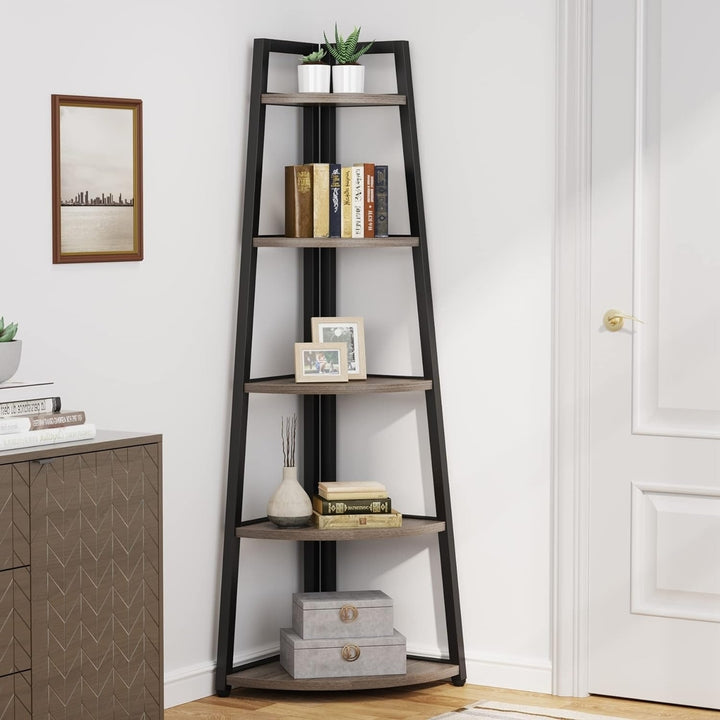 Tribesigns 70 Inch Tall Corner Shelf 5 Tier Industrial Bookshelf Plant Stand Image 9