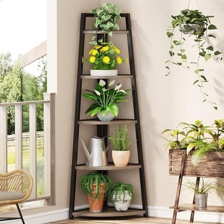 Tribesigns 70 Inch Tall Corner Shelf 5 Tier Industrial Bookshelf Plant Stand Image 11