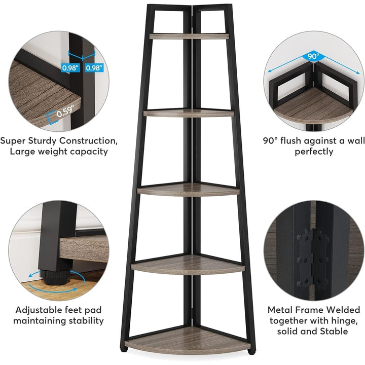 Tribesigns 70 Inch Tall Corner Shelf 5 Tier Industrial Bookshelf Plant Stand Image 12