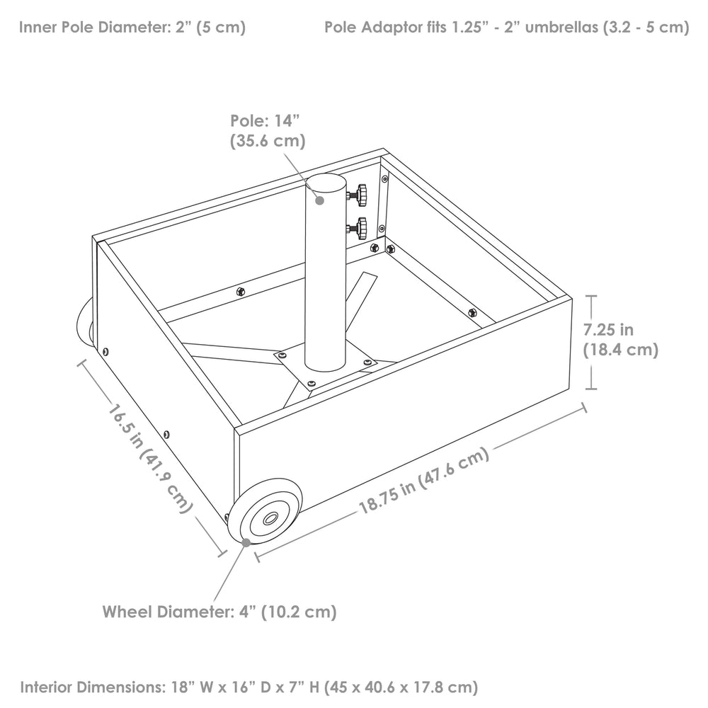 Sunnydaze Outdoor Umbrella Base with Fillable Planter and Wheels - Bronze Image 2