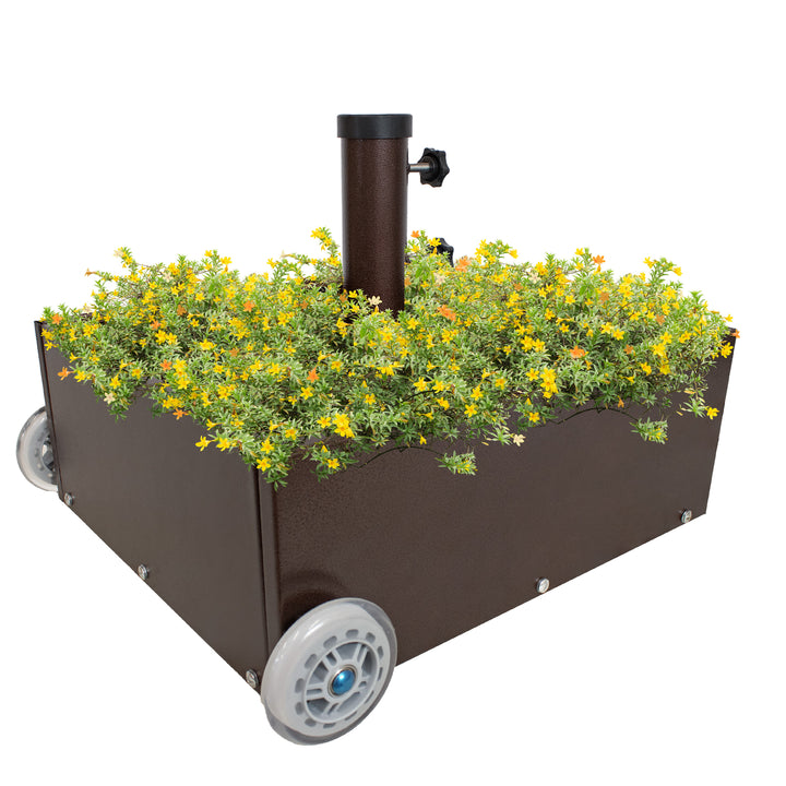 Sunnydaze Outdoor Umbrella Base with Fillable Planter and Wheels - Bronze Image 8