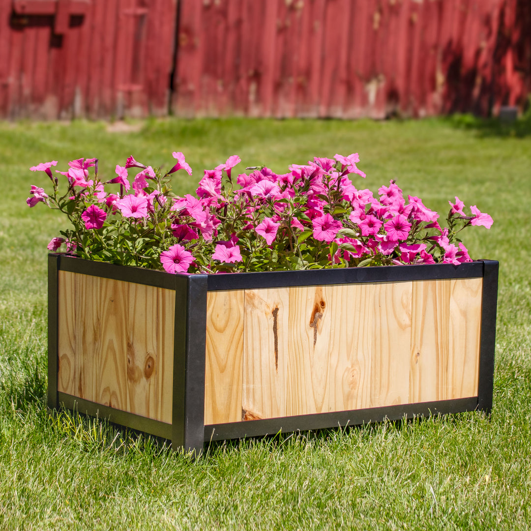 Sunnydaze Acacia Planter Box with Planter Bag - 15.5" H - Natural Image 4