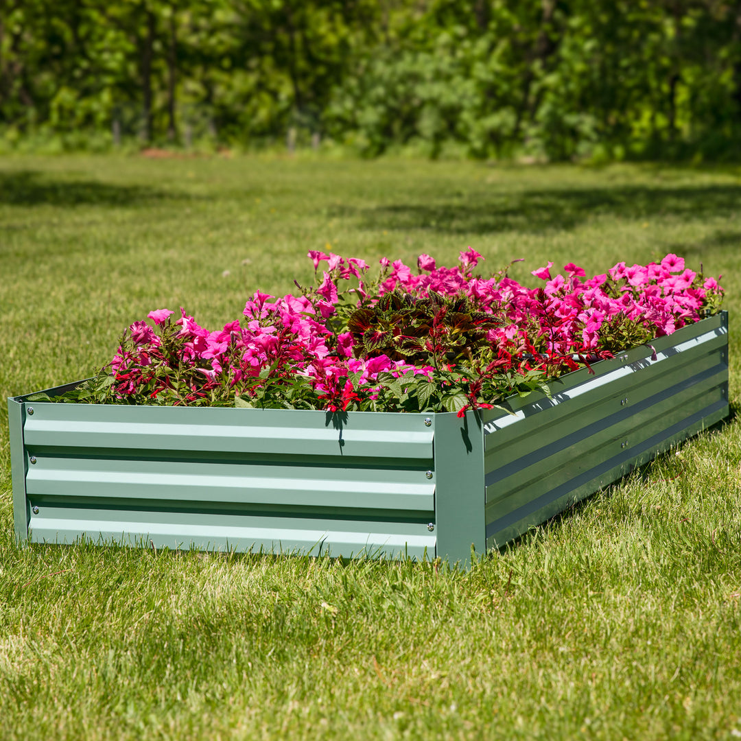 Sunnydaze Galvanized Steel Rectangle Raised Garden Bed - 3 x 6 - Green Image 4