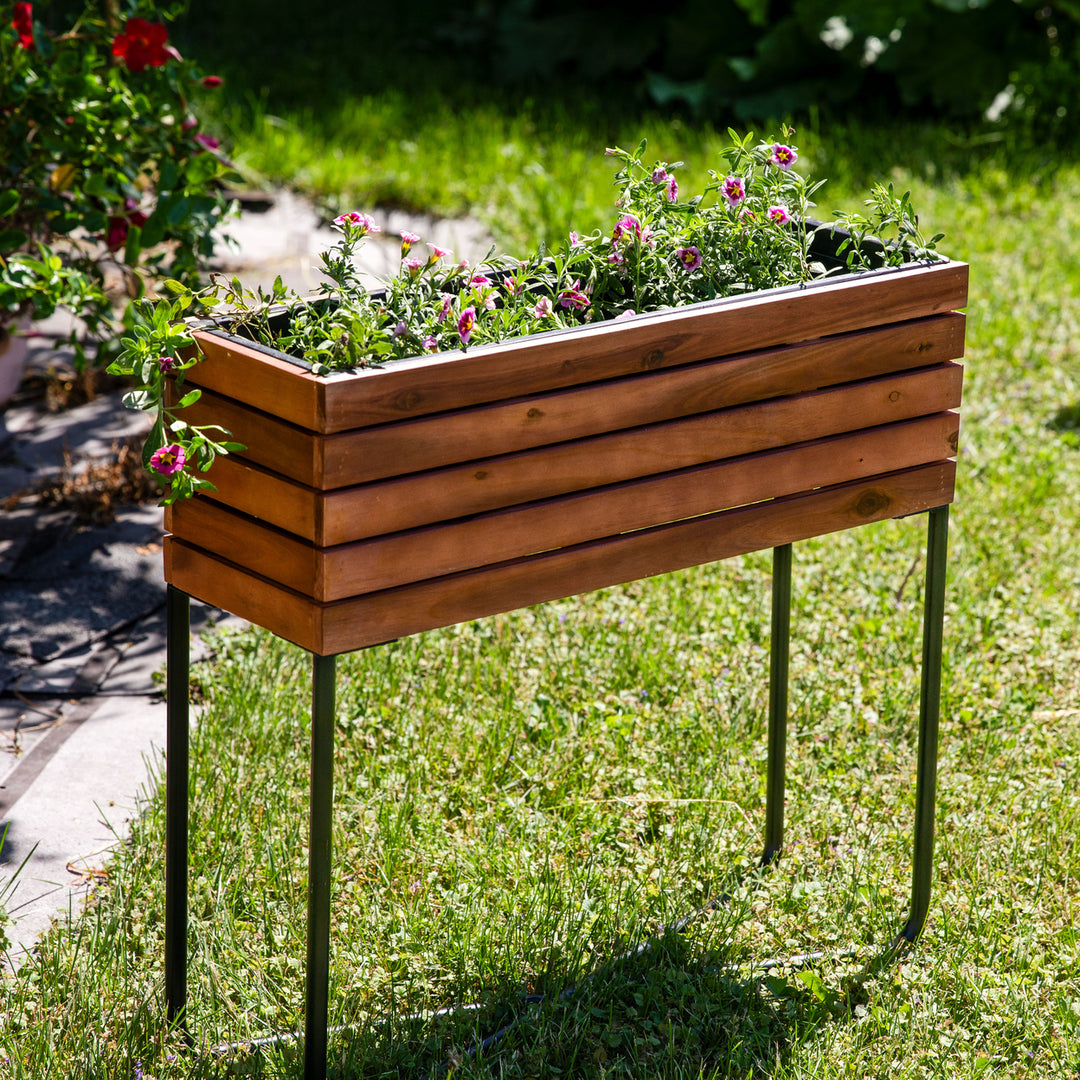 Sunnydaze Acacia Wood Slatted Planter Box with Oil-Stained Finish Image 4