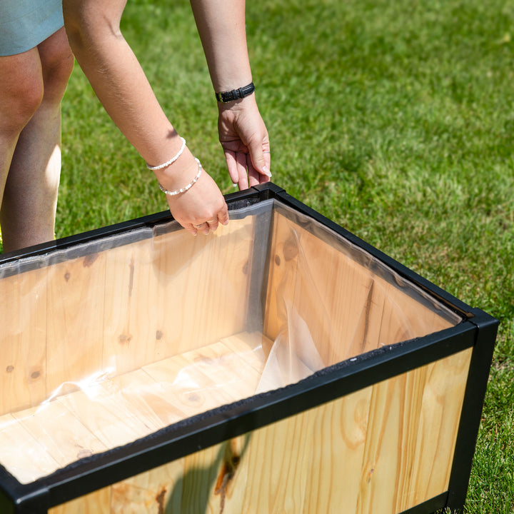 Sunnydaze Acacia Planter Box with Planter Bag - 15.5" H - Natural Image 6