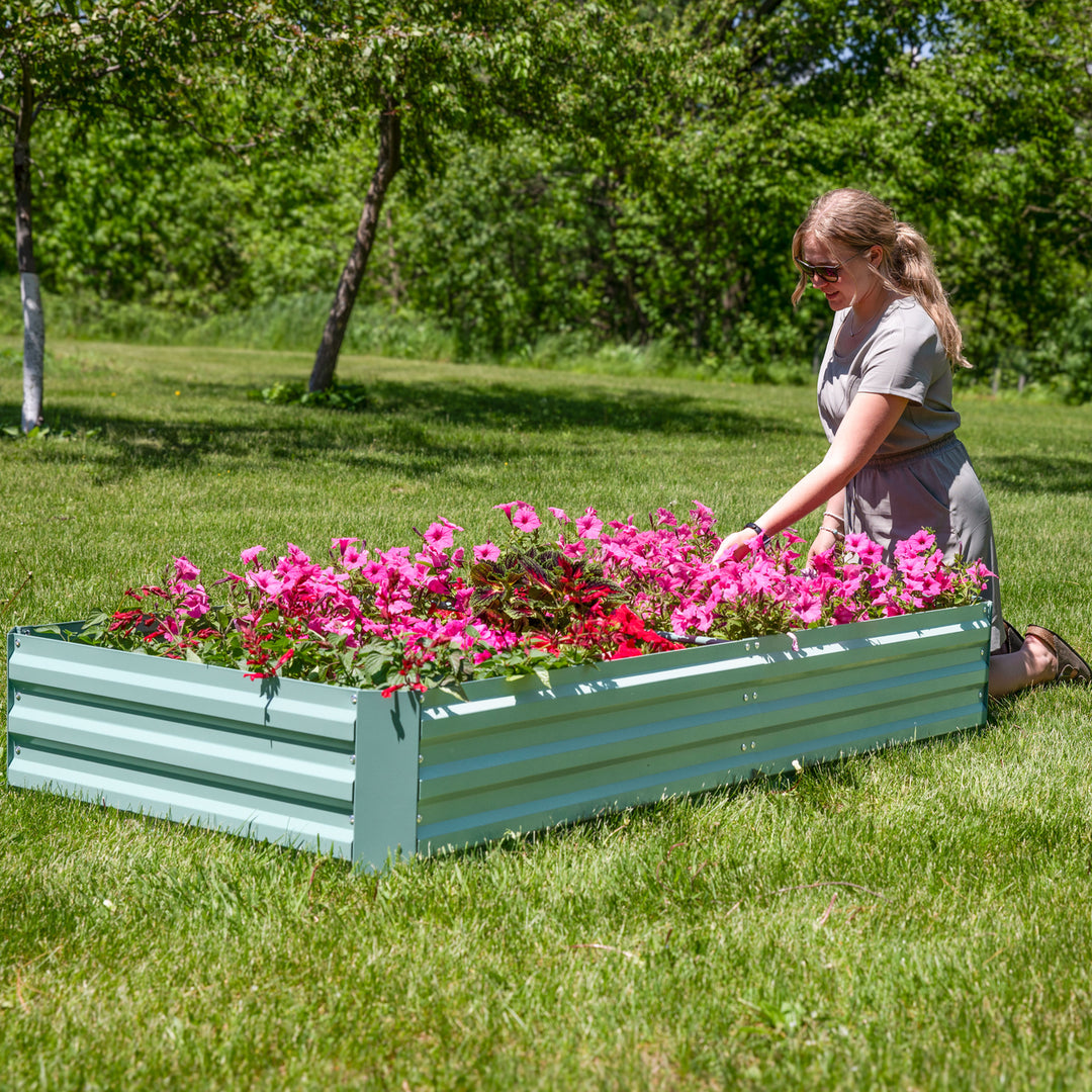 Sunnydaze Galvanized Steel Rectangle Raised Garden Bed - 3 x 6 - Green Image 5