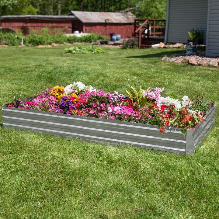 Sunnydaze Galvanized Steel Rectangle Raised Garden Bed - 4 x 8 - Gray Image 4