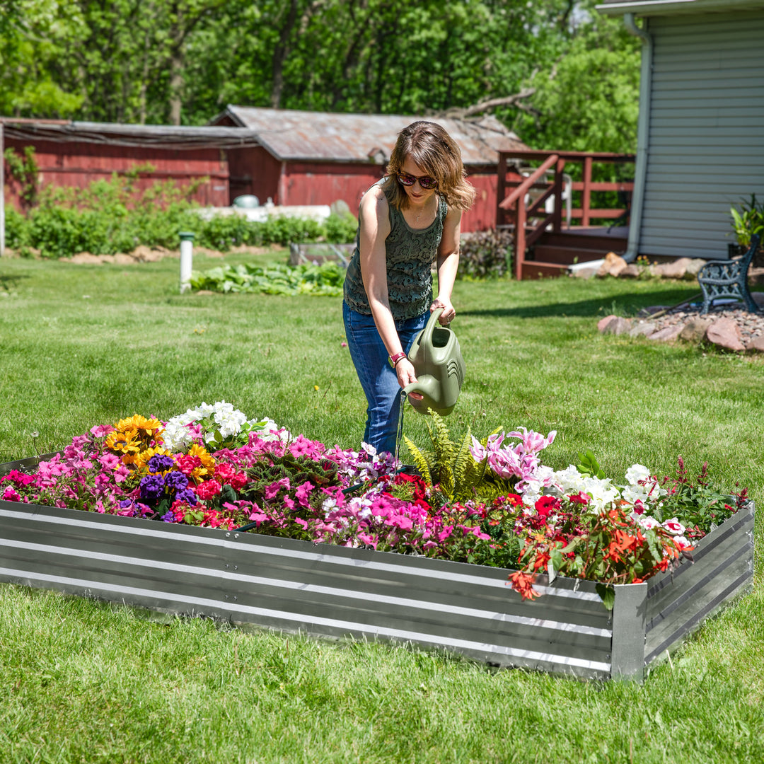 Sunnydaze Galvanized Steel Rectangle Raised Garden Bed - 4 x 8 - Gray Image 5