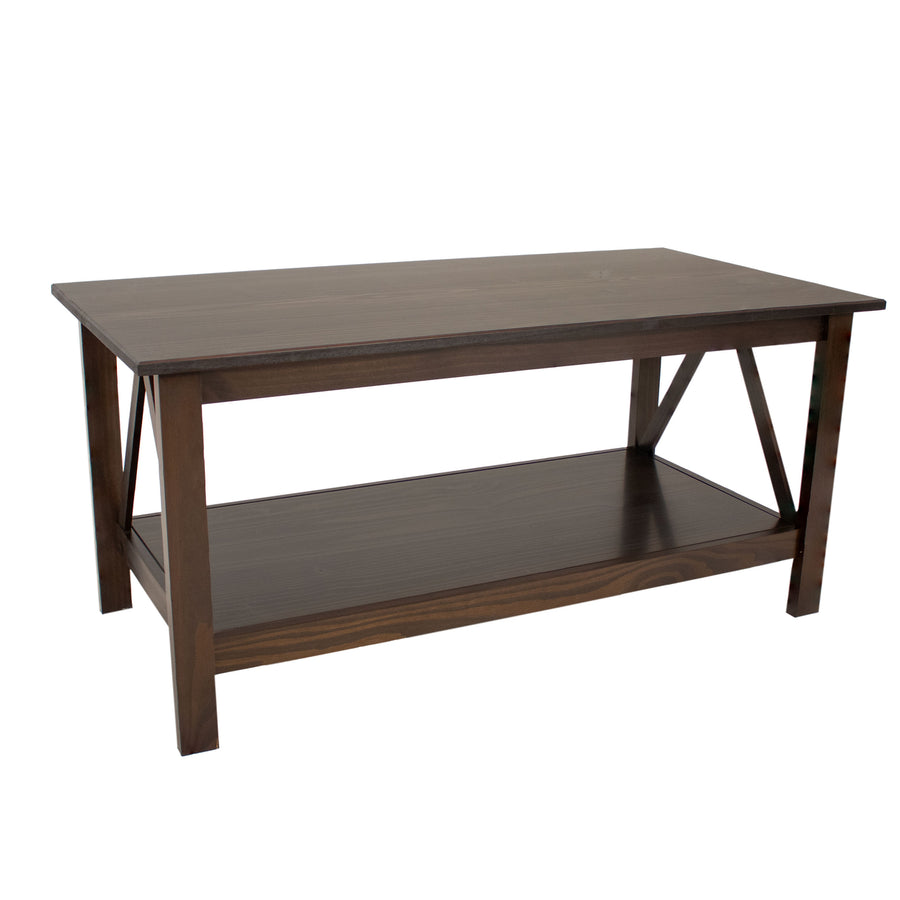 Sunnydaze Solid Pine Coffee Table with Shelf - Dark Brown - 43.5 in Image 1