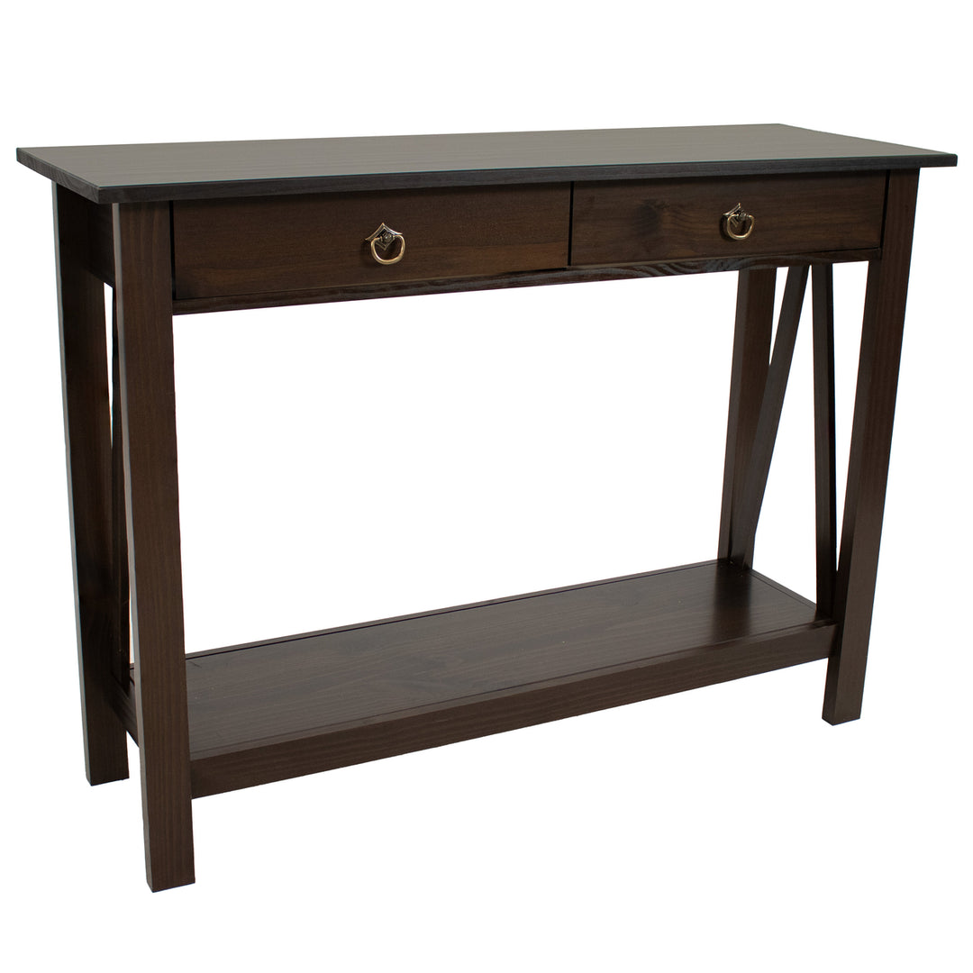 Sunnydaze Solid Pine 2-Drawer Console Table - 42 in - Dark Brown Image 1