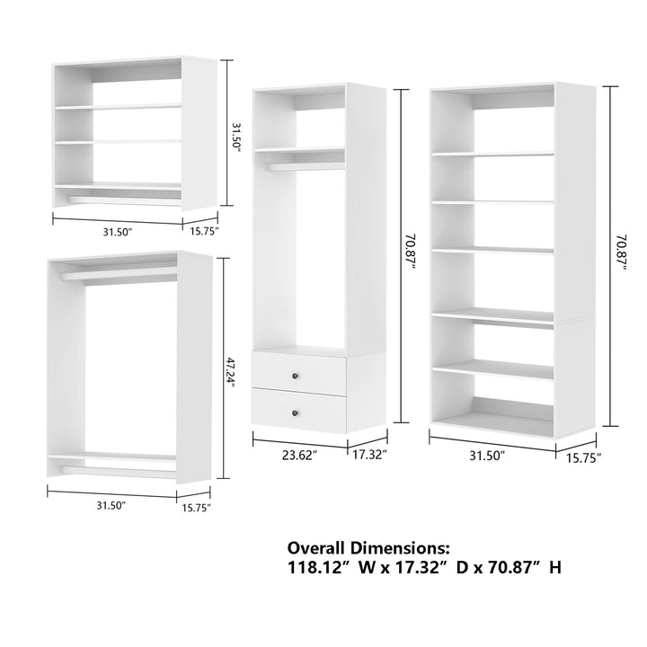 Livelylodge Modular Closet System White 118in 3 Rods 2 Drawers 10 Shelves Image 5