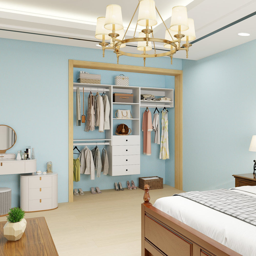 Livelylodge Modular Closet Storage System: Wall-Mounted Cabinet with 3 Hanging Rods and 4 Drawers Ideal for Bedroom Image 2