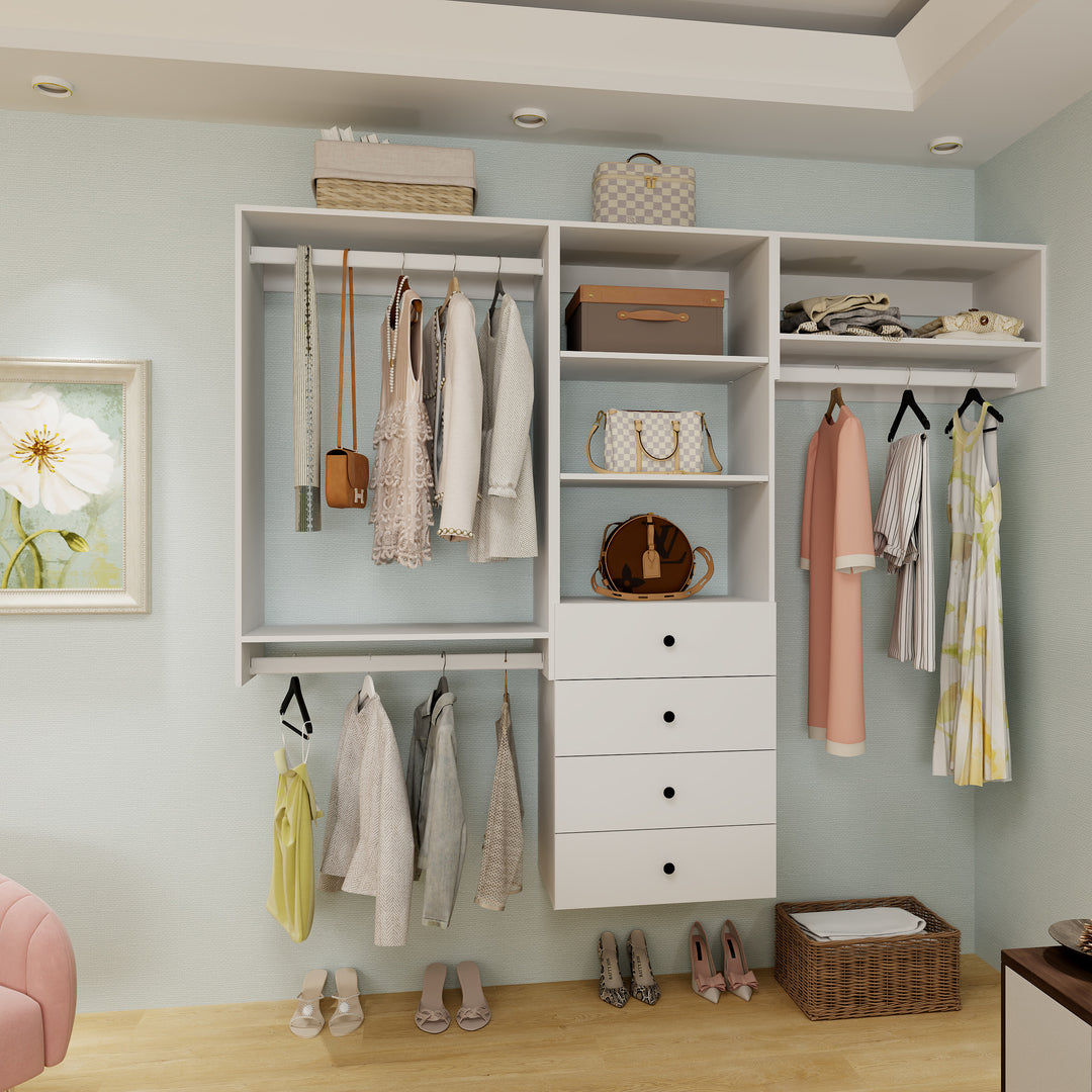 Livelylodge Modular Closet Storage System: Wall-Mounted Cabinet with 3 Hanging Rods and 4 Drawers Ideal for Bedroom Image 3