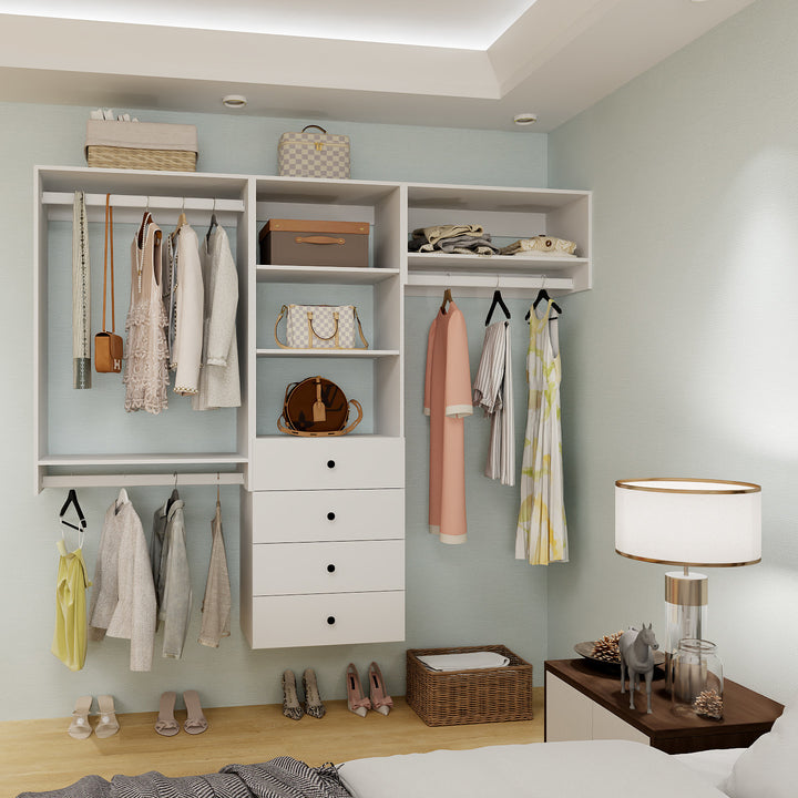 Livelylodge Modular Closet Storage System: Wall-Mounted Cabinet with 3 Hanging Rods and 4 Drawers Ideal for Bedroom Image 4