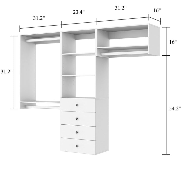 Livelylodge Modular Closet Storage System: Wall-Mounted Cabinet with 3 Hanging Rods and 4 Drawers Ideal for Bedroom Image 5