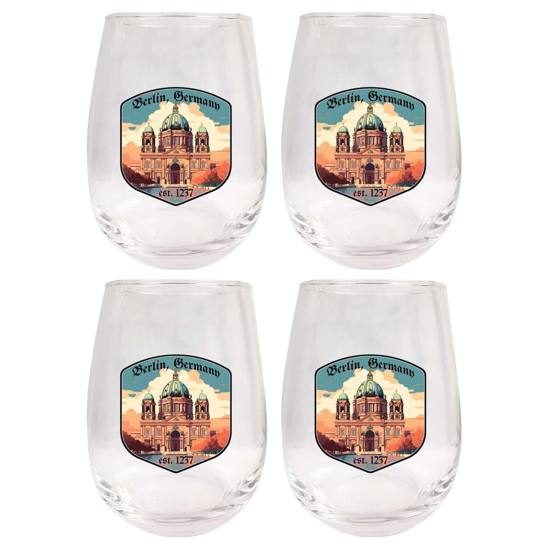 Berlin Germany Design B Souvenir 15 oz Stemless Wine Glass 4-Pack Image 1