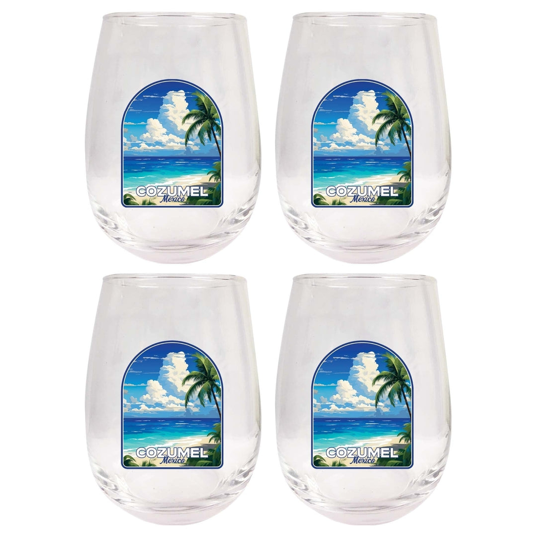 Cozumel Mexico Design C Souvenir 15 oz Stemless Wine Glass 4-Pack Image 1