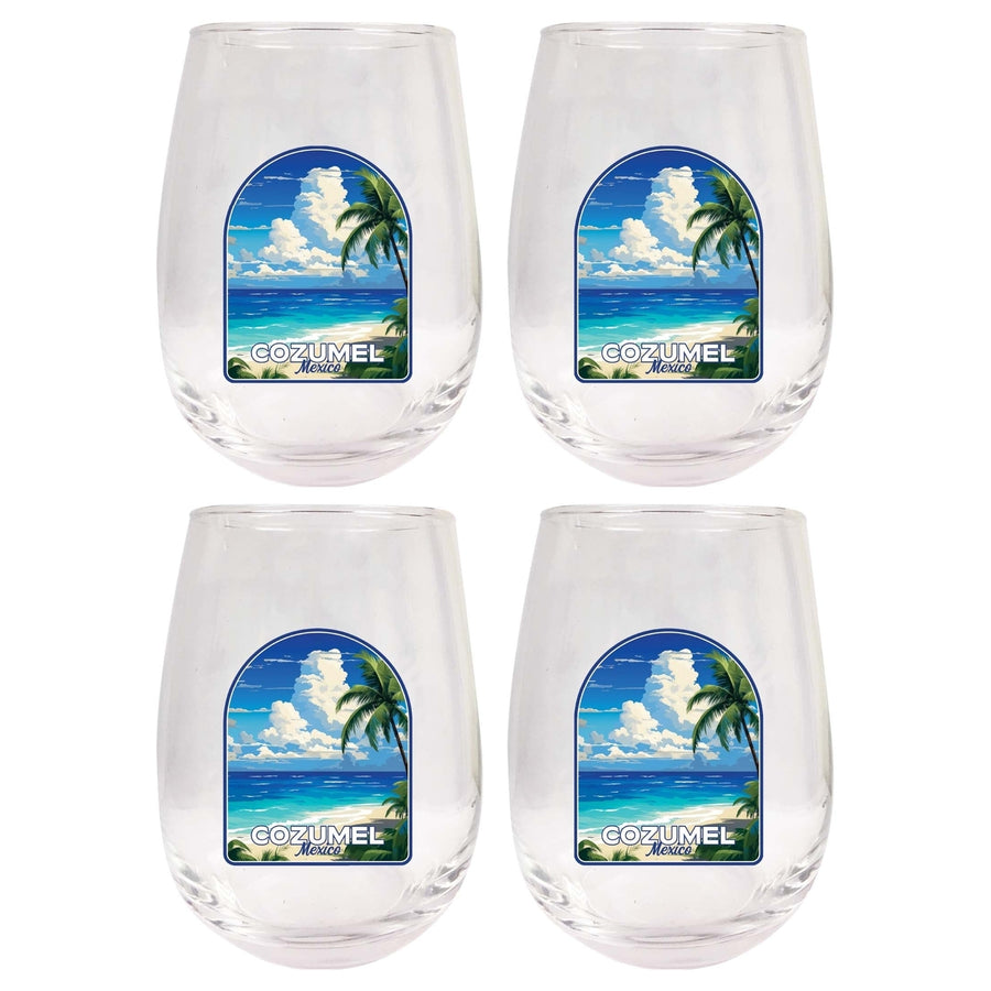 Cozumel Mexico Design C Souvenir 15 oz Stemless Wine Glass 4-Pack Image 1