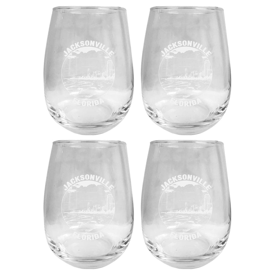 Jacksonville Florida Souvenir 15 oz Engraved Stemless Wine Glass 4-Pack Image 1