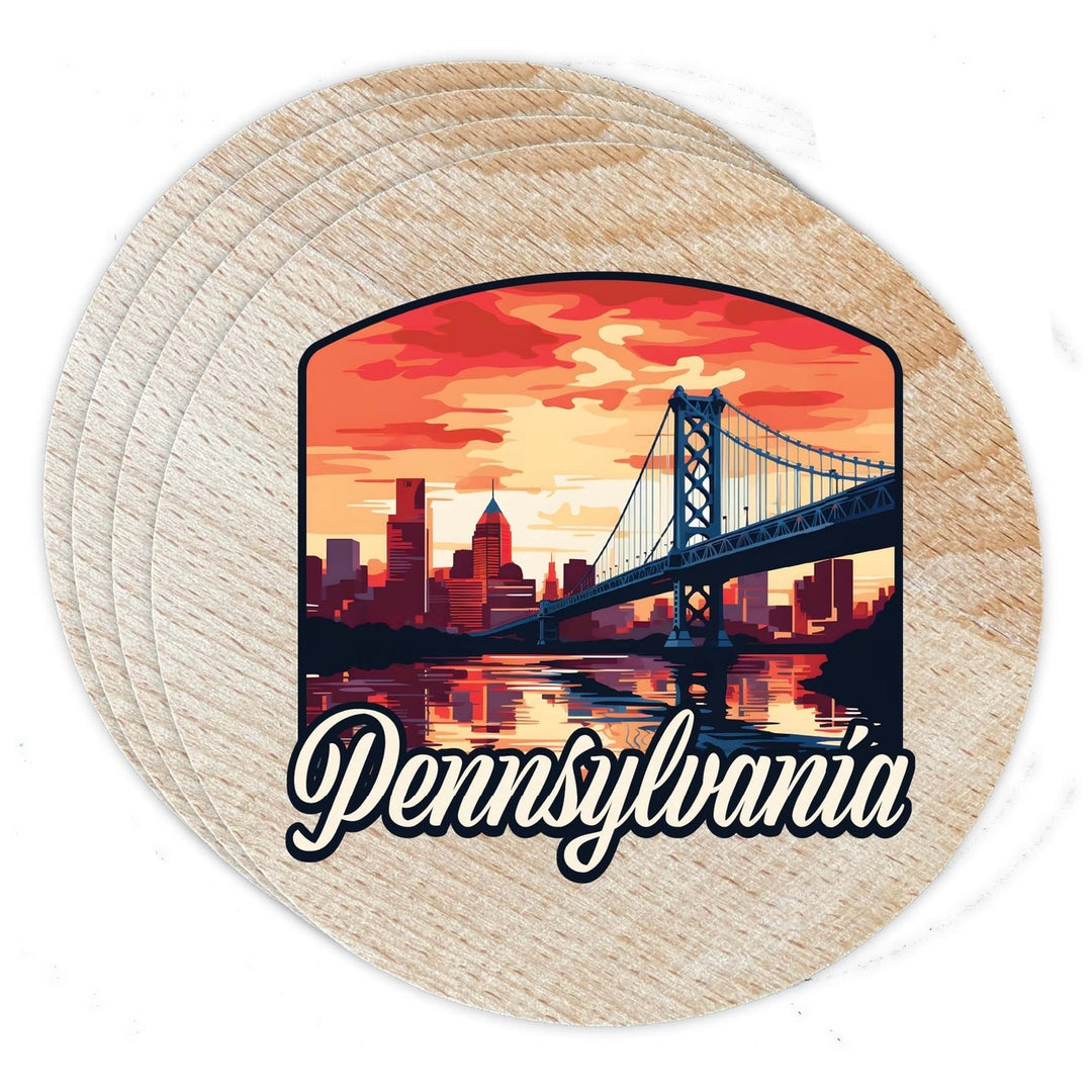 Pennsylvania Design A Souvenir Coaster Wooden 3.5 x 3.5-Inch 4 Pack Image 1