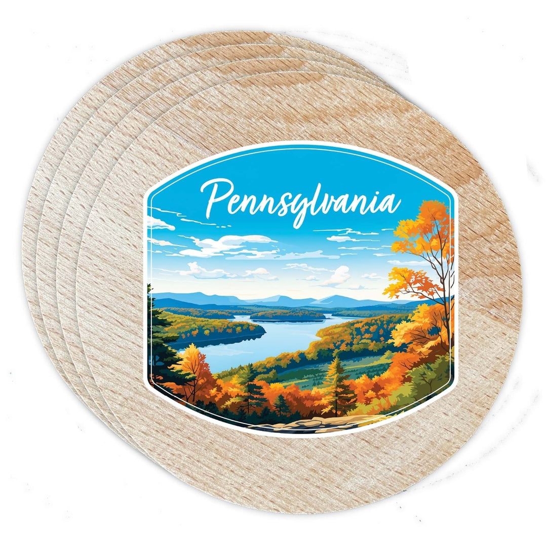 Pennsylvania Design C Souvenir Coaster Wooden 3.5 x 3.5-Inch 4 Pack Image 1