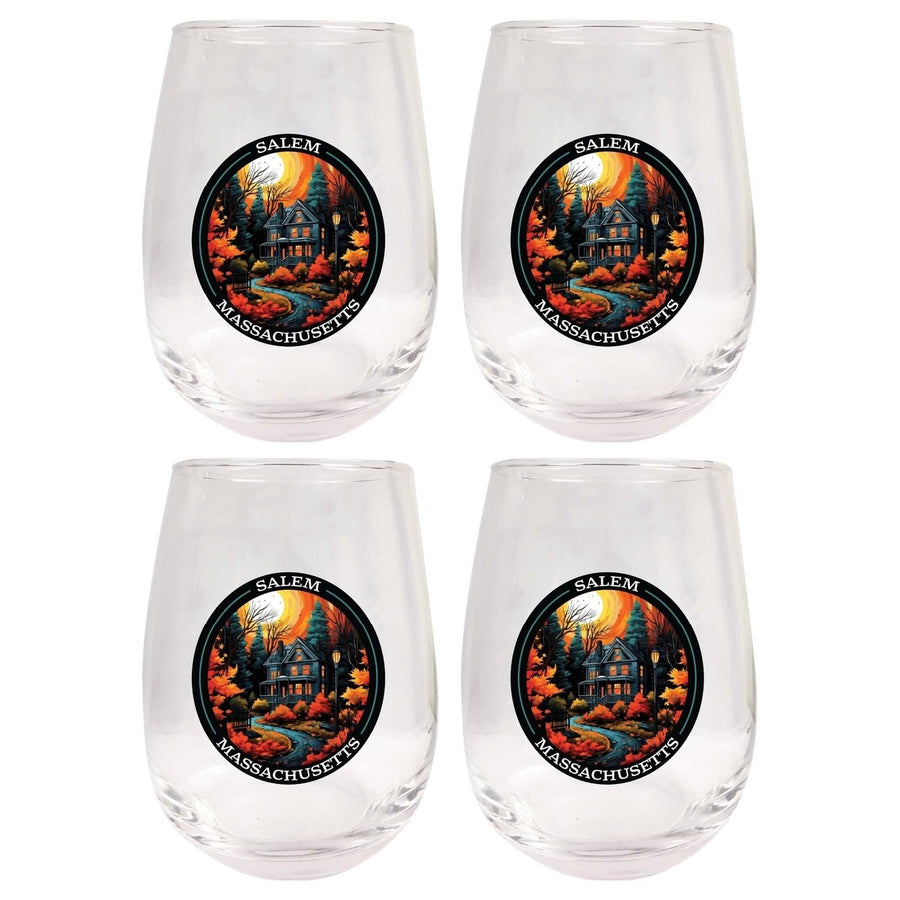 Salem Massachussettes Design B Souvenir 15 oz Stemless Wine Glass 4-Pack Image 1