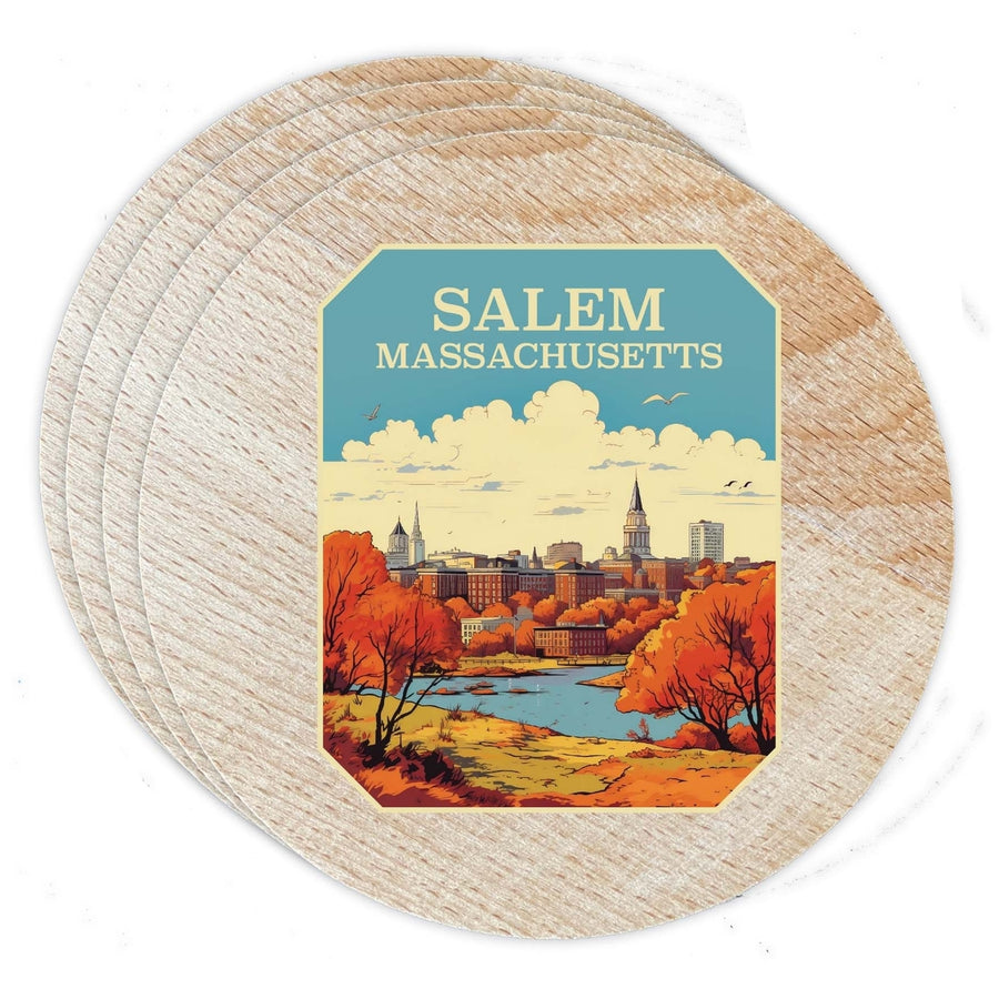 Salem Massachusettes Design A Souvenir Coaster Wooden 3.5 x 3.5-Inch 4 Pack Image 1