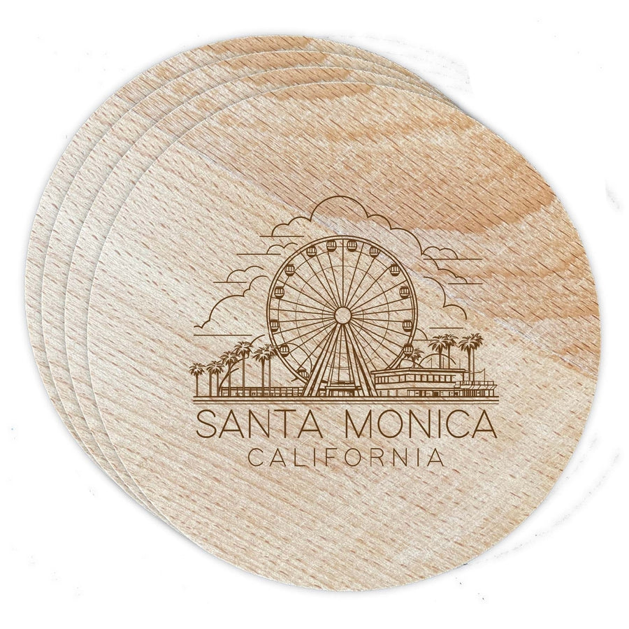 Santa Monica California Souvenir Etched Coaster Wooden 3.5 x 3.5-Inch 4 Pack Image 1