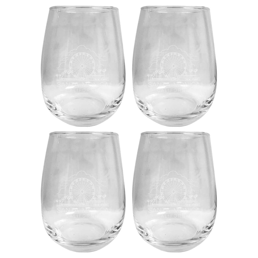 Santa Monica California Souvenir 15 oz Engraved Stemless Wine Glass 4-Pack Image 1