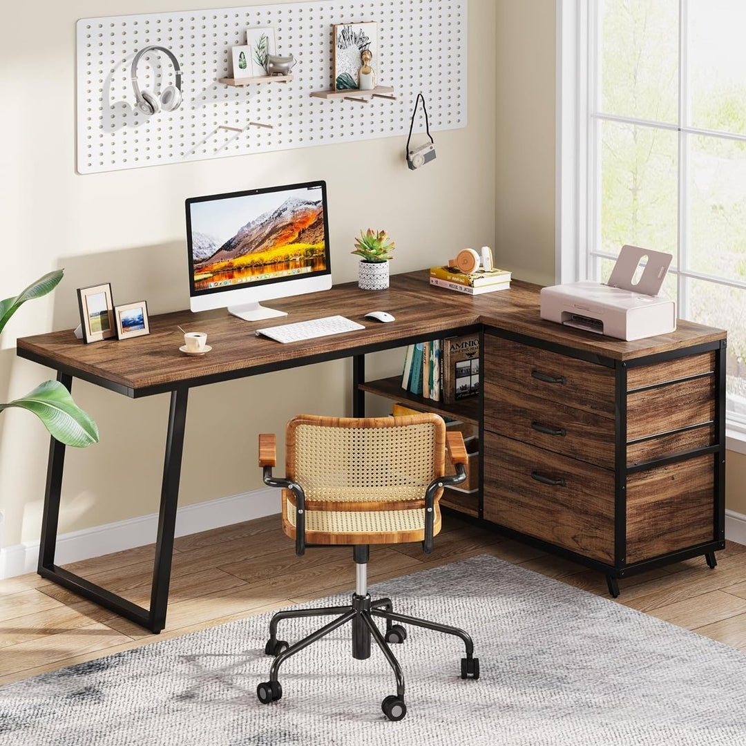 Tribesigns L-Shaped Computer Desk 3 Drawers Reversible Corner Home Office Image 3