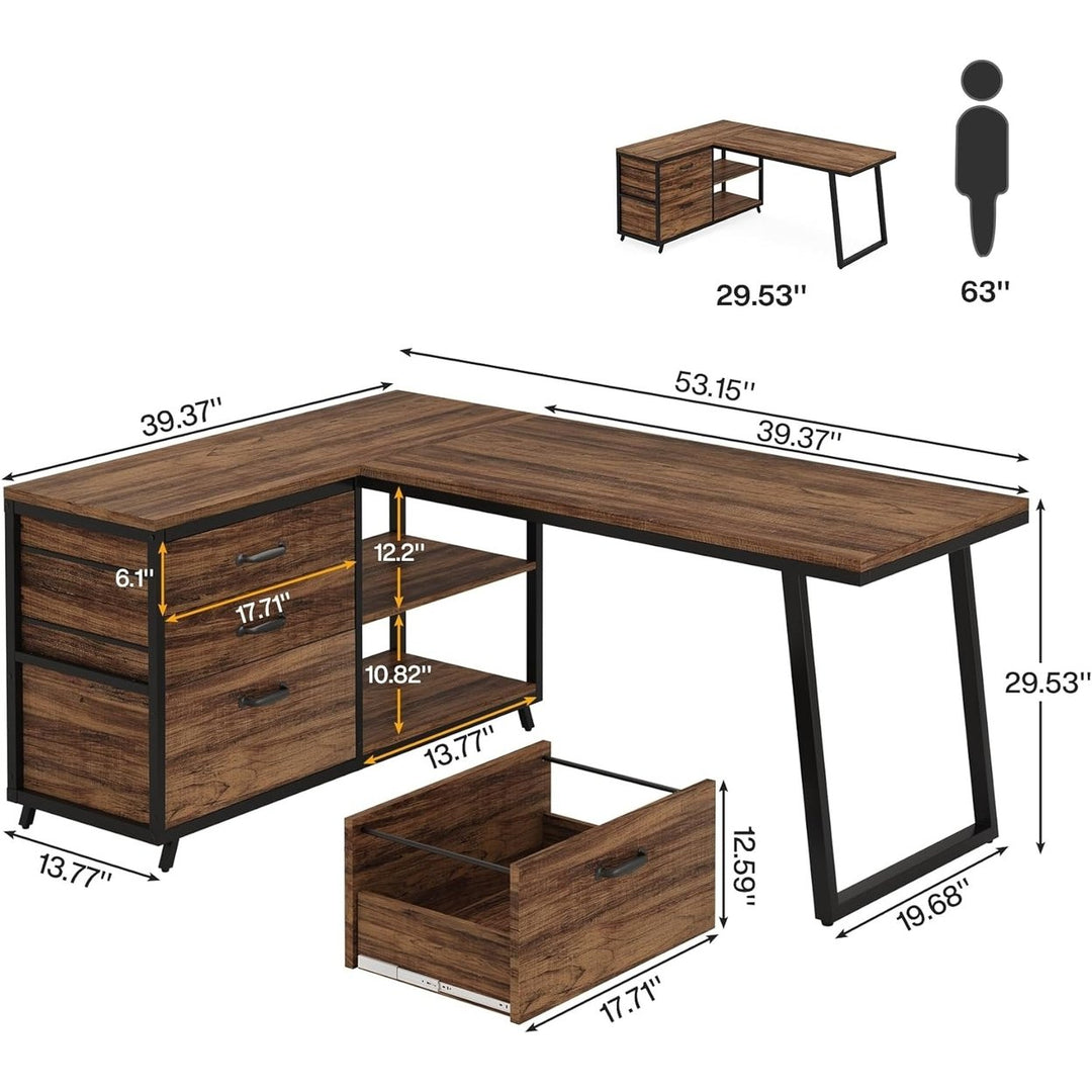 Tribesigns L-Shaped Computer Desk 3 Drawers Reversible Corner Home Office Image 6