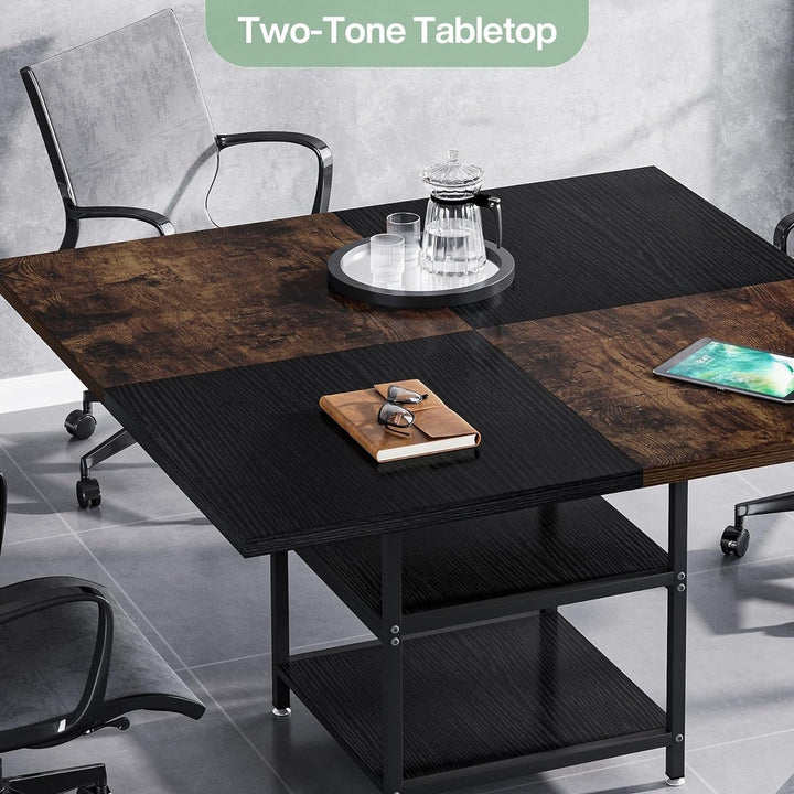 Tribesigns 47 Inch Square Conference Table Wood Seminar Table with Storage Brown Black Image 5