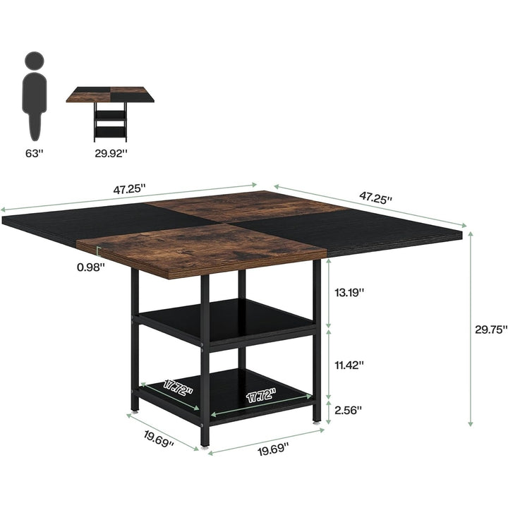 Tribesigns 47 Inch Square Conference Table Wood Seminar Table with Storage Brown Black Image 6