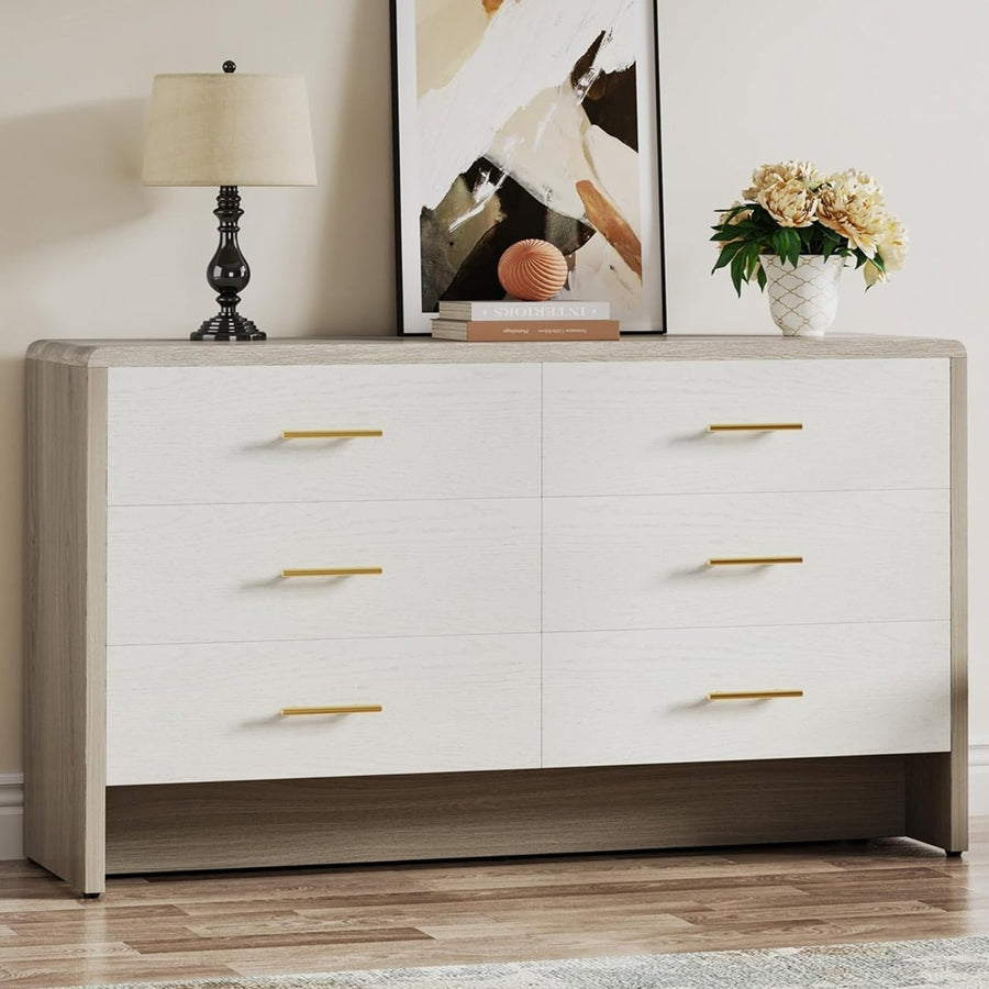 Tribesigns Dresser for Bedroom with 6 Drawers, 55-Inch Double Wide Chest of Drawers with Gold Handles Image 1