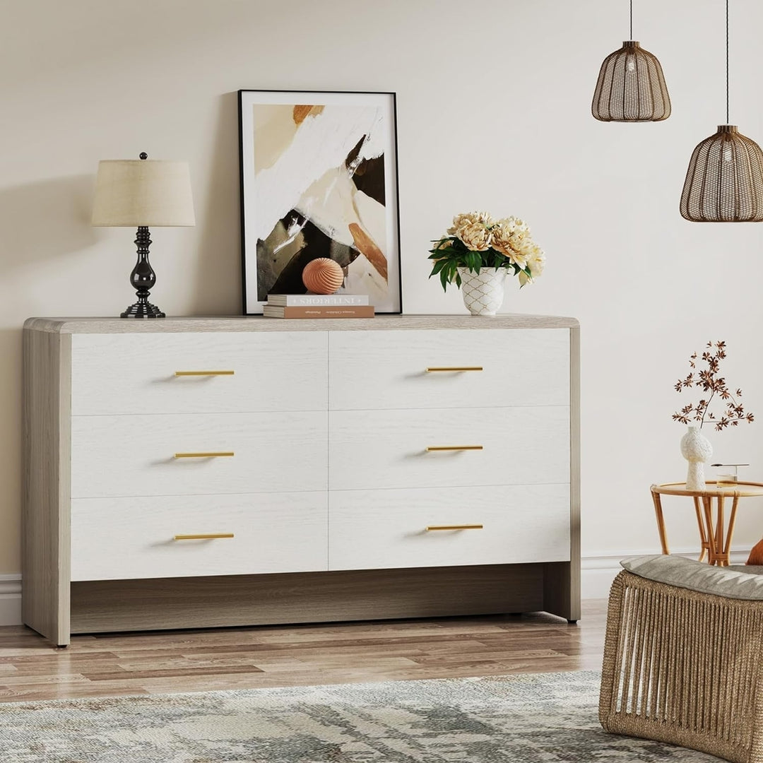 Tribesigns Dresser for Bedroom with 6 Drawers, 55-Inch Double Wide Chest of Drawers with Gold Handles Image 3